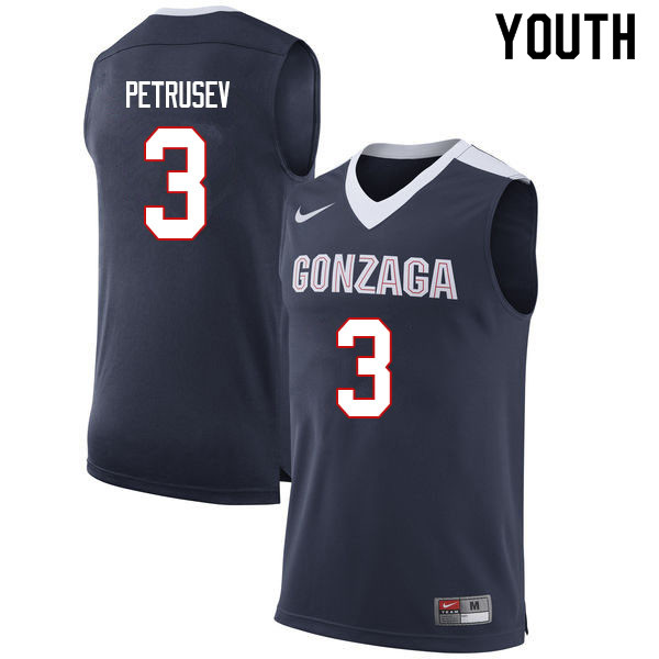 Youth Gonzaga Bulldogs #3 Filip Petrusev College Basketball Jerseys Sale-Navy